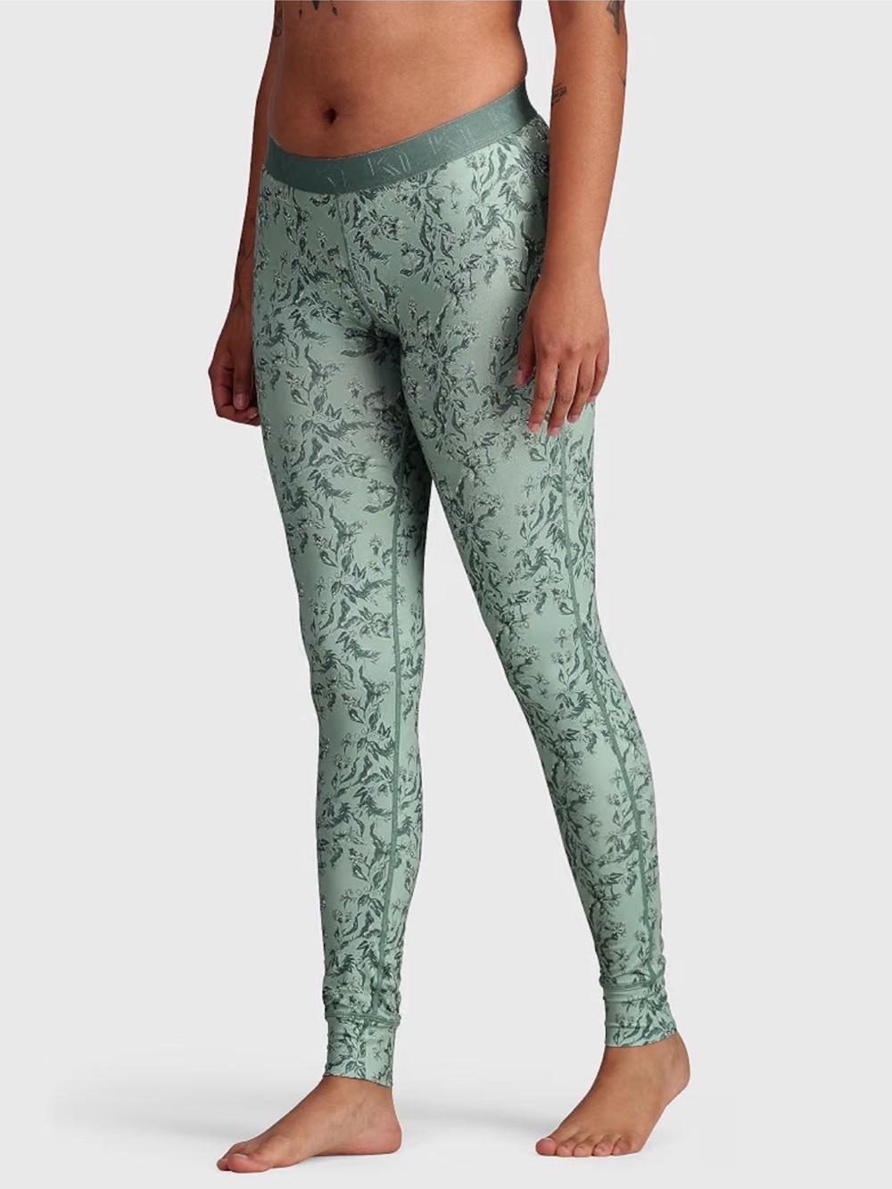 Kari Traa Fryd Printed Base Layer Leggings in Sage Green - Size Medium